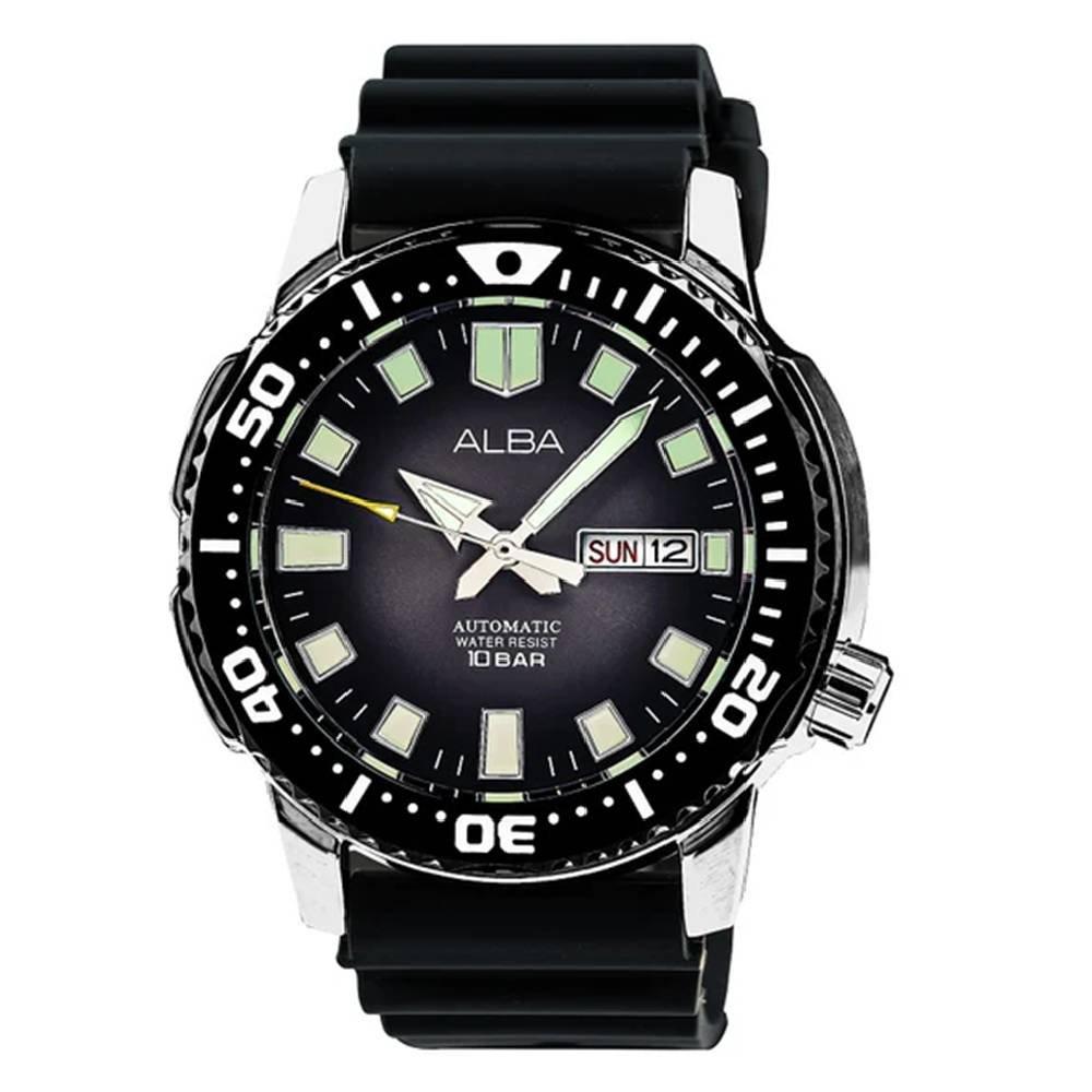 

Alba mechanical watch for men, analog, 46mm, silicone strap, al4641x1 - black