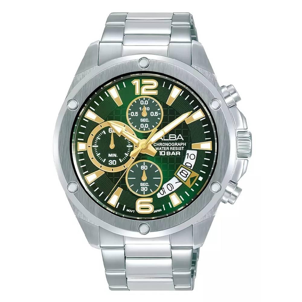 

Alba mechanical watch for men, chrono, 43mm, stainless steel strap, am3985x1 – silver