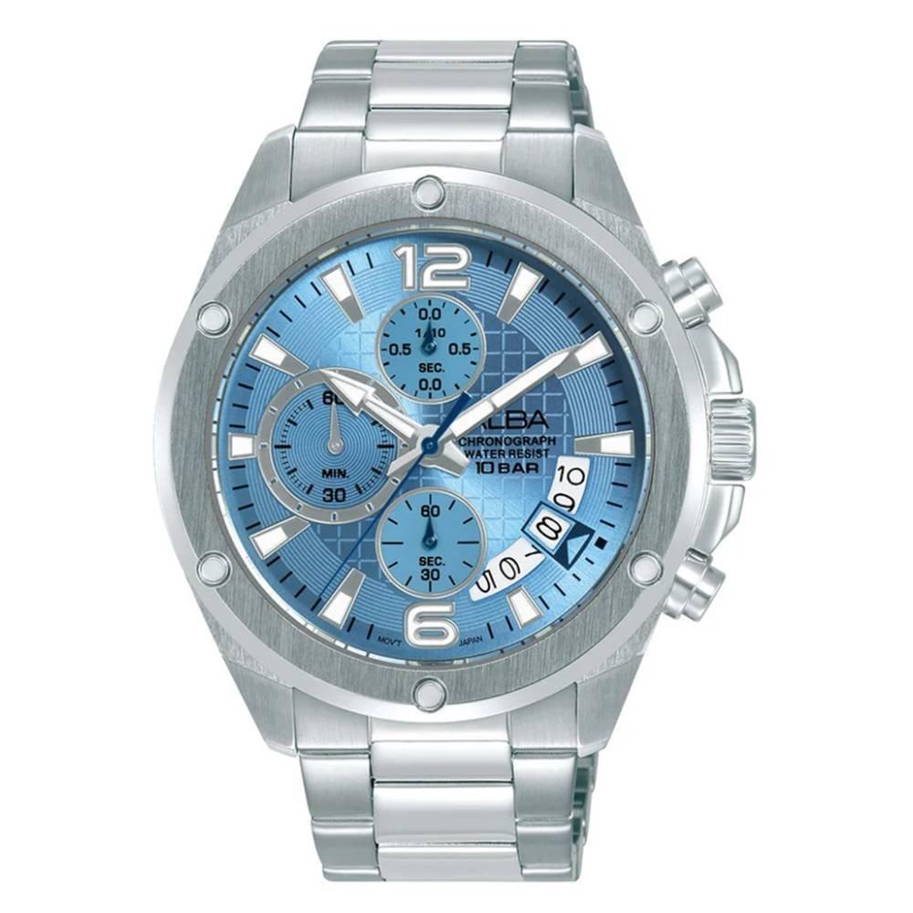 

Alba mechanical watch for men, chrono, 43mm, stainless steel strap, am3991x1 – silver