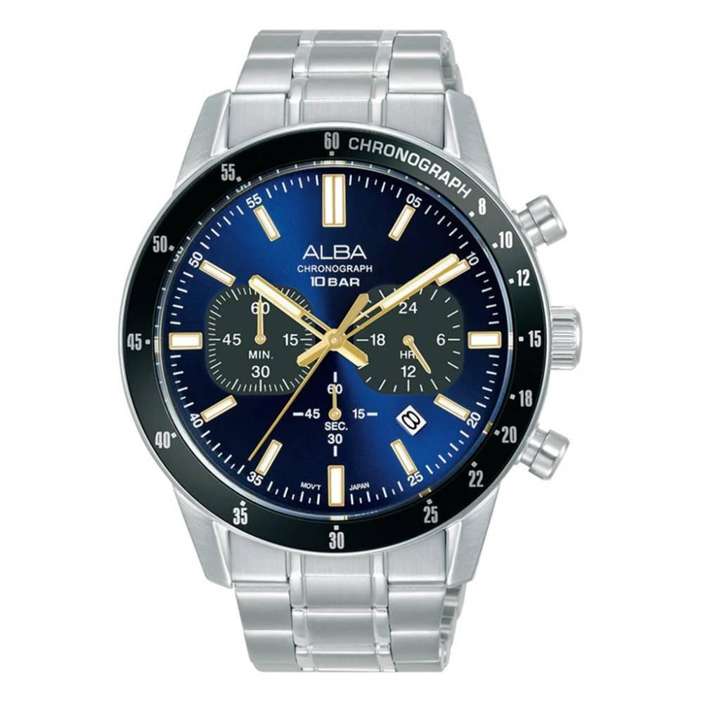

Alba mechanical watch for men, chrono, 44mm, stainless steel strap, at3j73x1 – silver