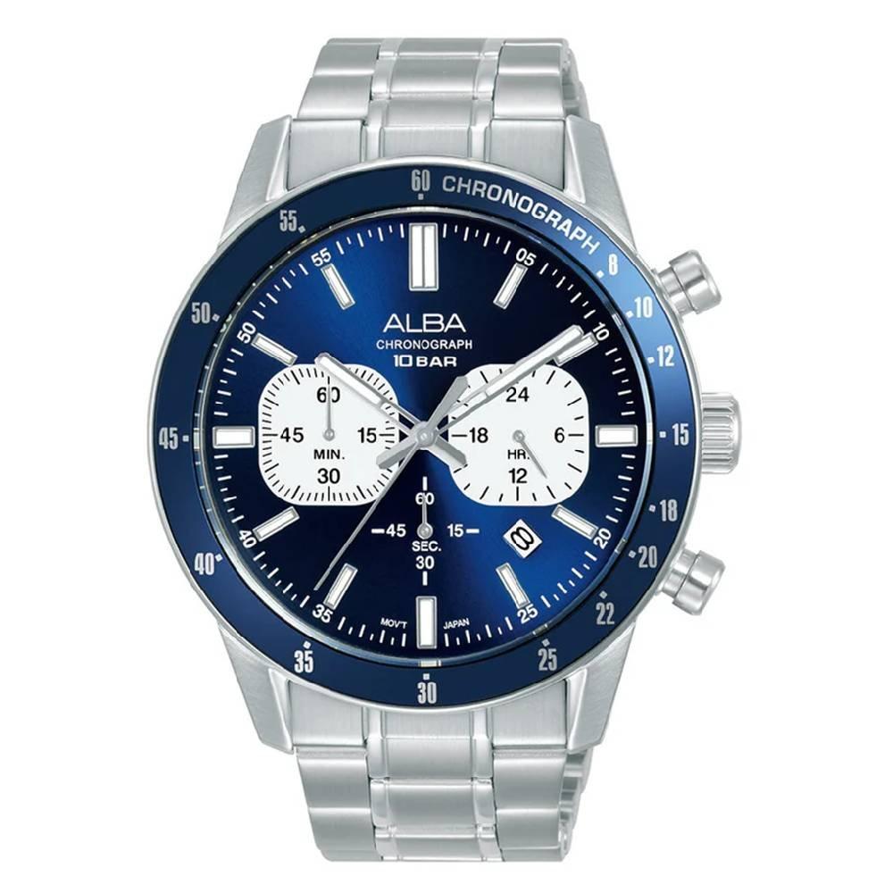 

Alba mechanical watch for men, chrono, 44mm, stainless steel strap, at3j77x1 – silver