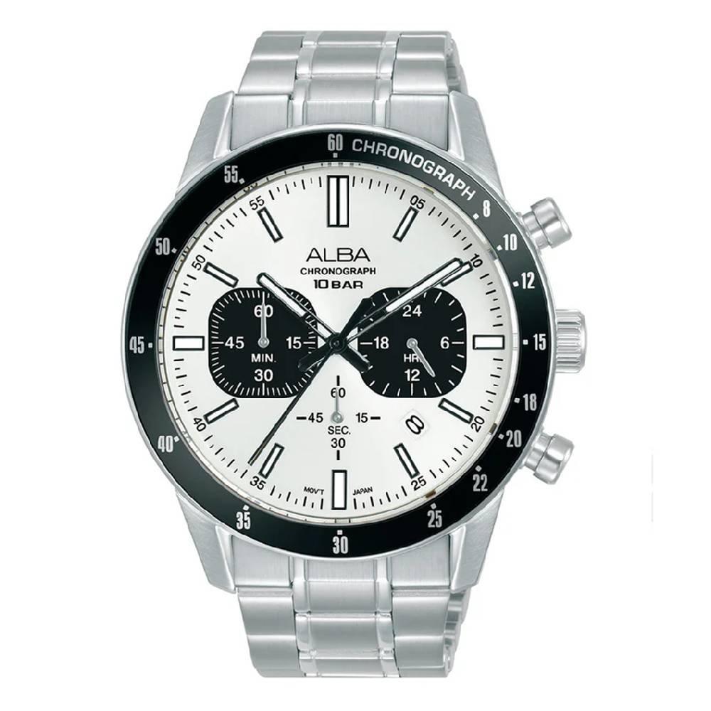 

Alba mechanical watch for men, chrono, 44mm, stainless steel strap, at3j81x1 – silver