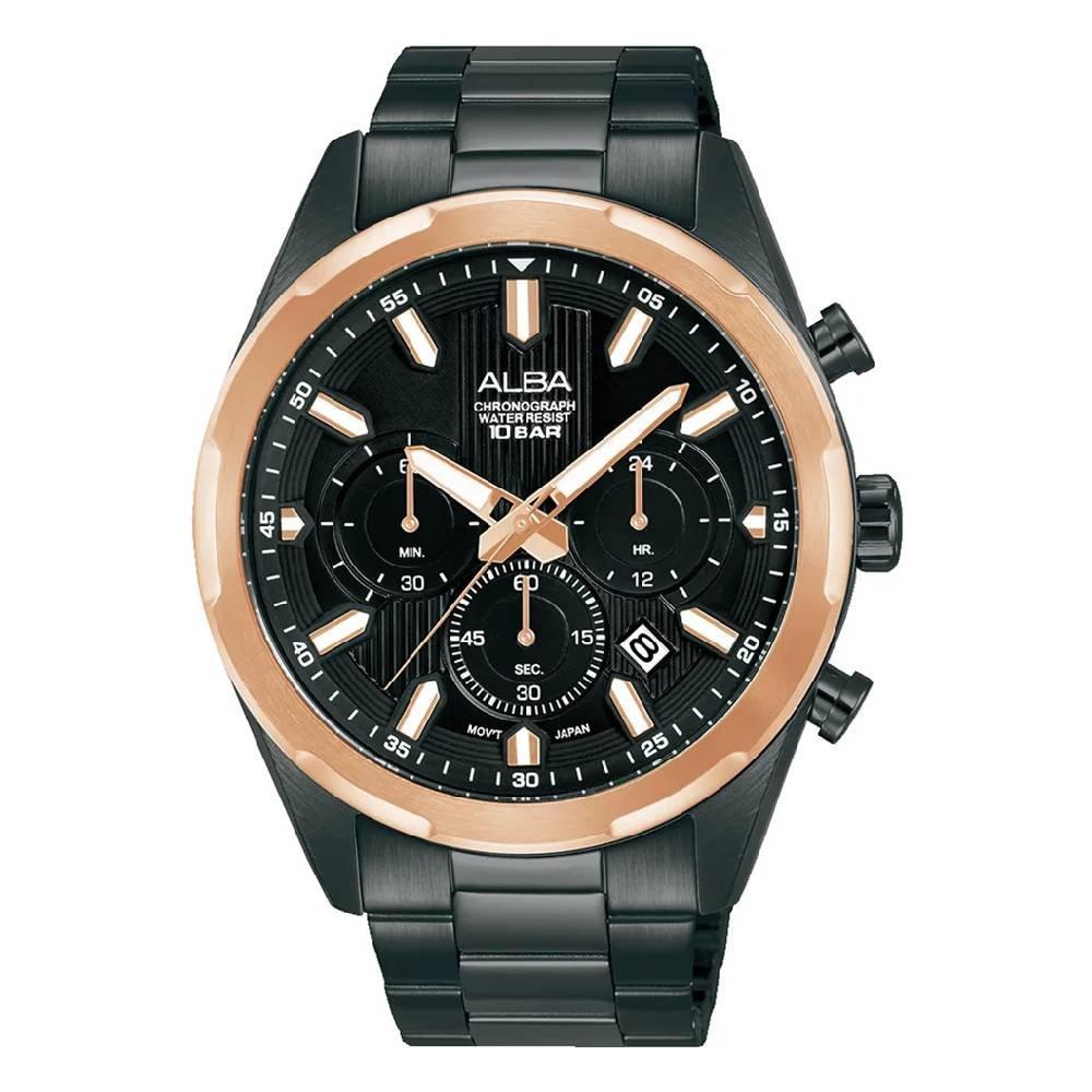 

Alba mechanical watch for men, chrono, 43. 2mm, stainless steel strap, at3j86x1 – black