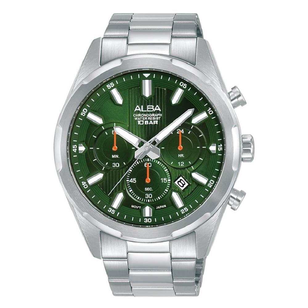 

Alba mechanical watch for men, chrono, 43. 2mm, stainless steel strap, at3j89x1 – silver