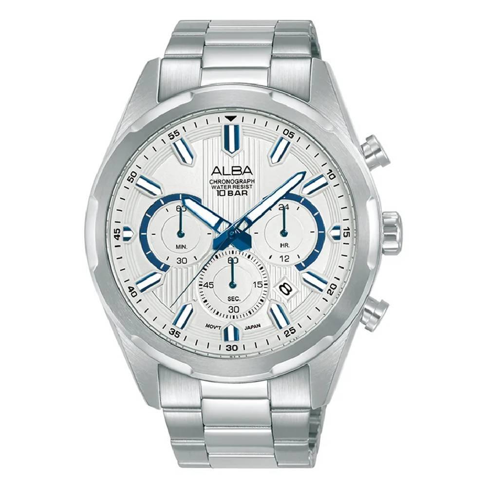 

Alba mechanical watch for men, chrono, 43. 2mm, stainless steel strap, at3j95x1 – silver