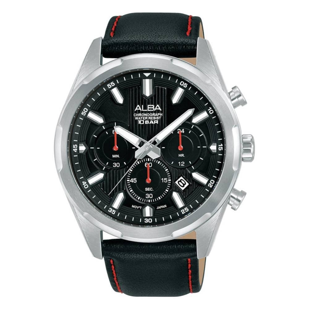 

Alba mechanical watch for men, chrono, 43. 2mm, leather strap, at3j99x1 – black/red