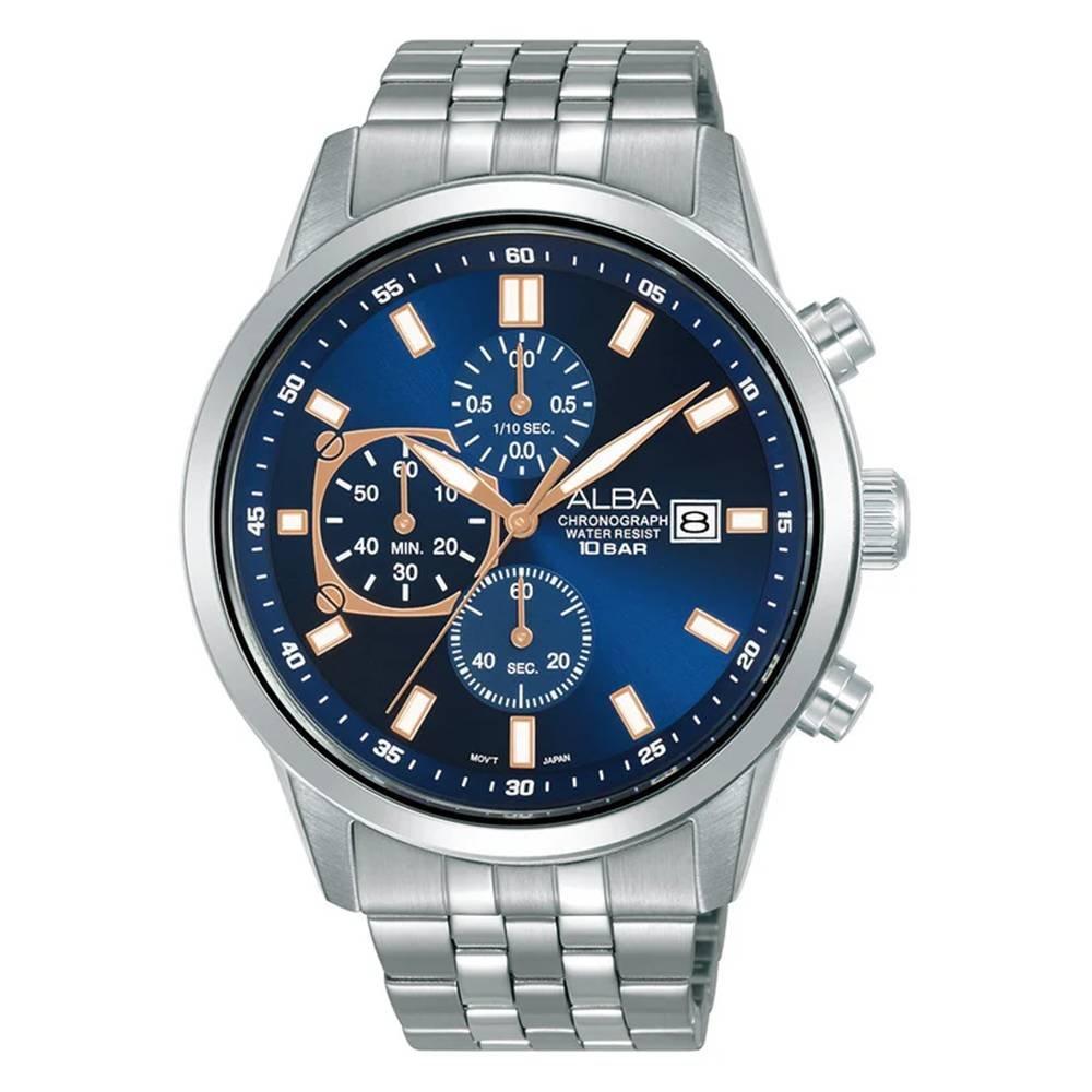 

Alba mechanical watch for men, chrono, 44mm, stainless steel strap, am3a05x1 – silver