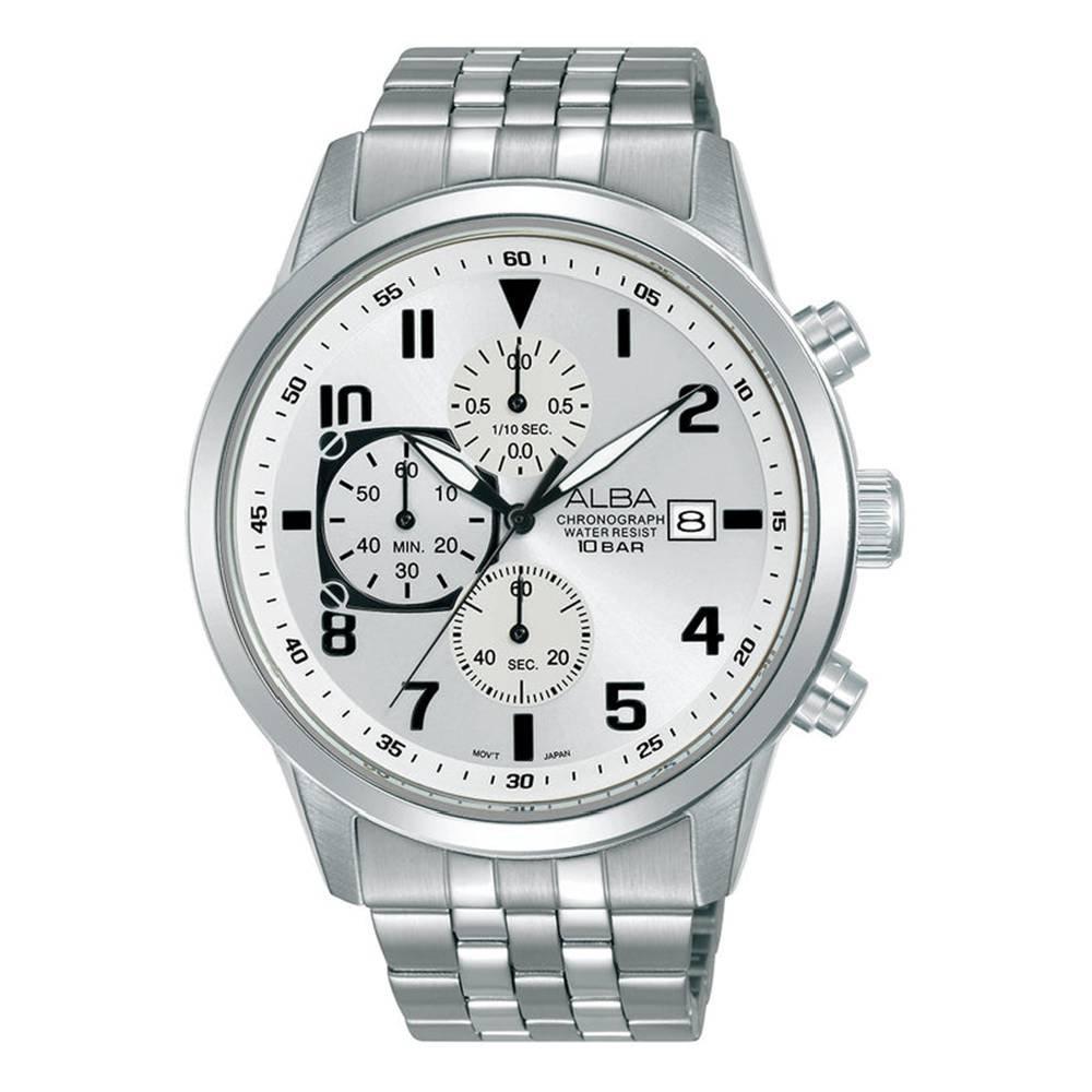 

Alba mechanical watch for men, chrono, 44mm, stainless steel strap, am3a13x1 – silver