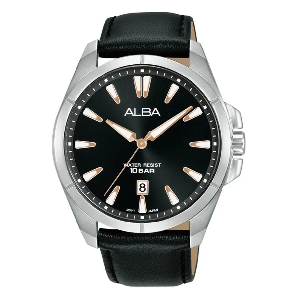 

Alba mechanical watch for men, analog, 43mm, leather strap, as9u27x1 – black