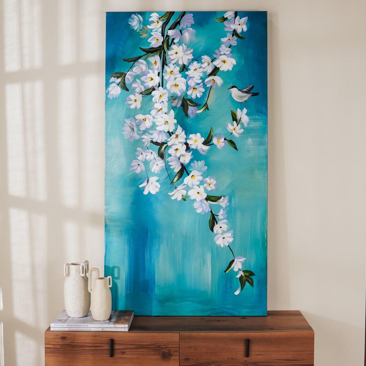 

Blossom oil canvas blue 80x150 cm