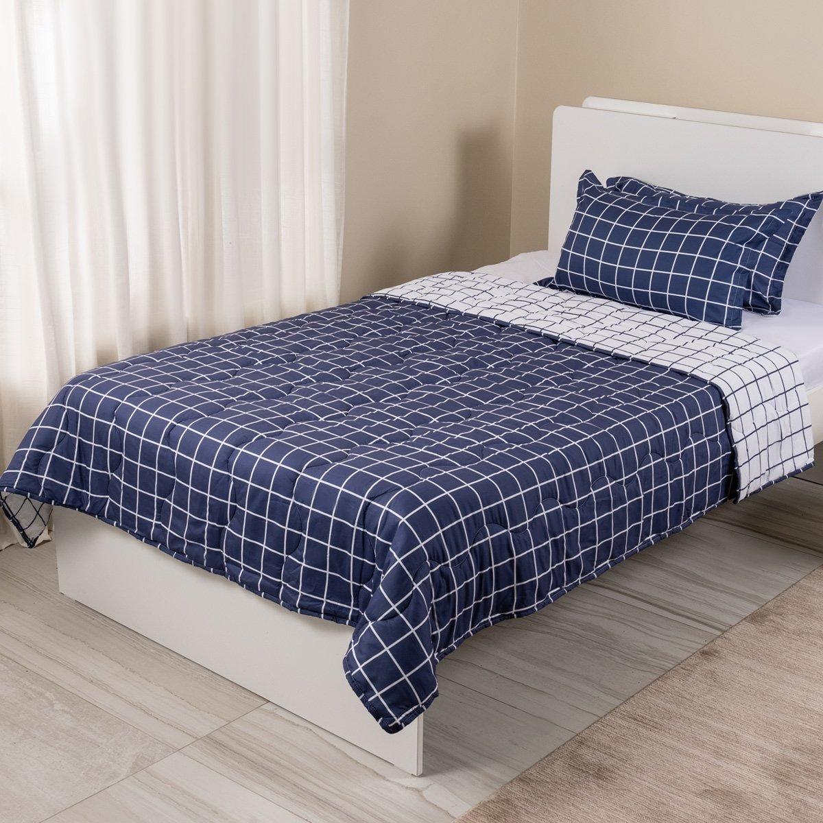 

Grid kids comforter set navy 180x220 cm