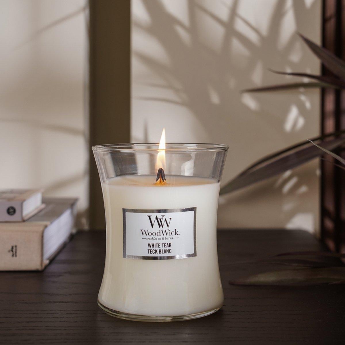 

Woodwick white teak scented candle