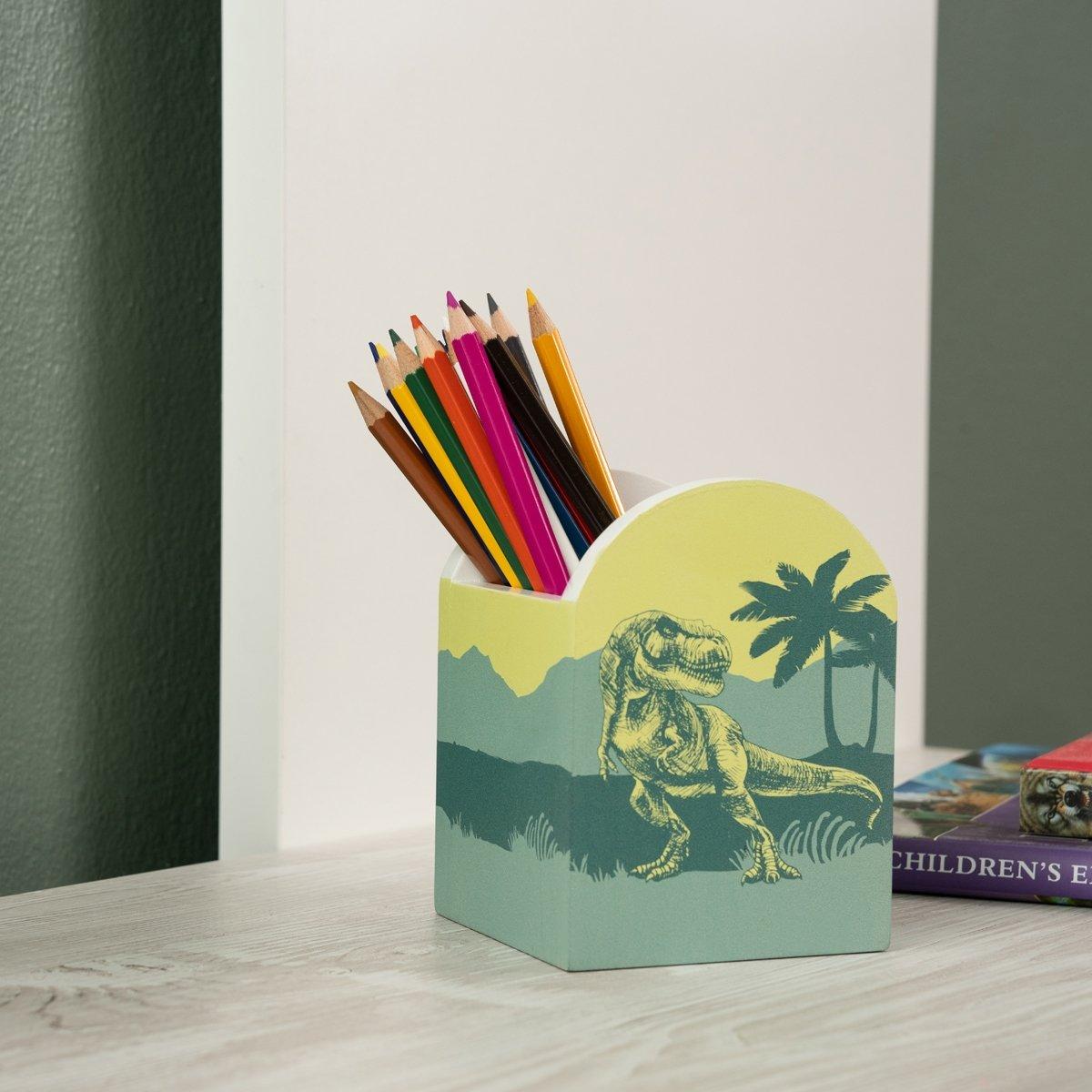 

Dino kids pencil holder green 8x8x10 cm