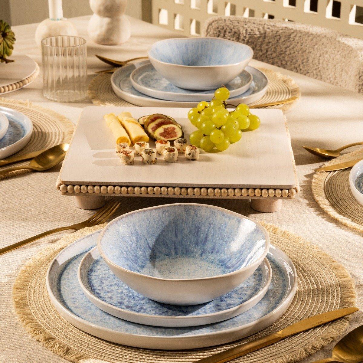 

Glaze stoneware dinner set 18pcs blue