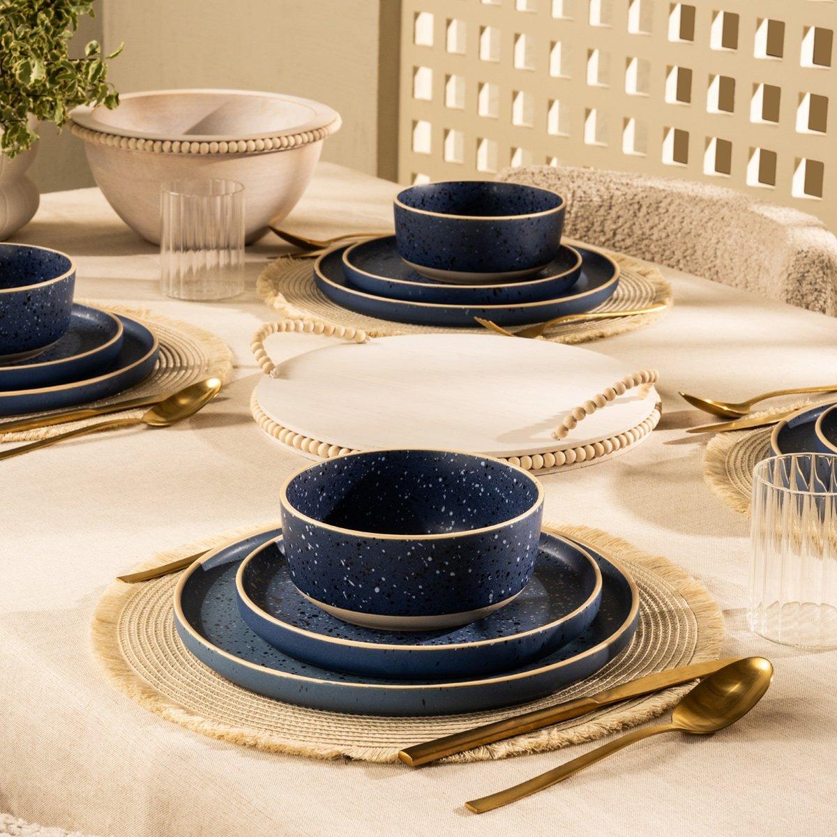 

Speckle stoneware dinner set 18pcs blue
