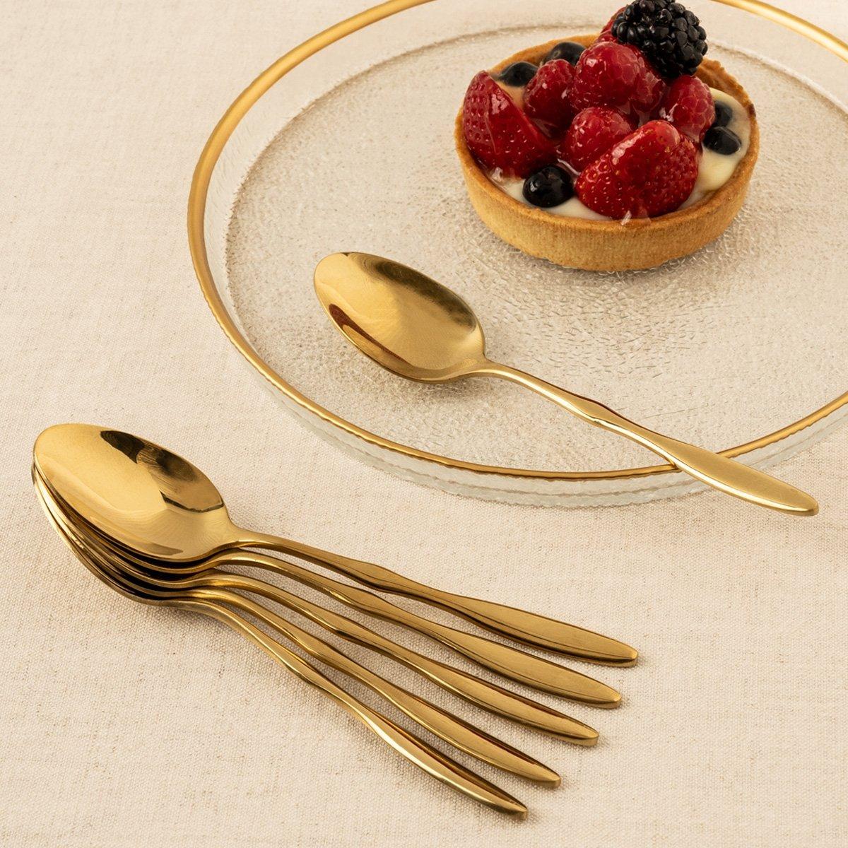 

Ripple stainless steel dessert spoon set 6pcs gold