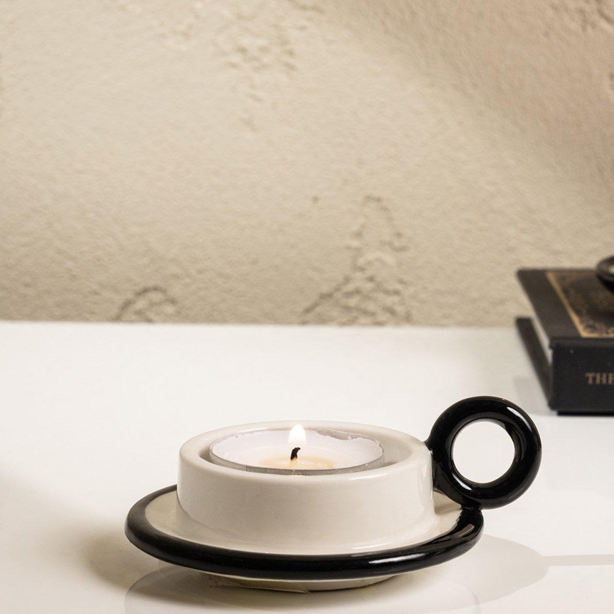 

Opaque candle holder black & white 9. 5x8x3 cm