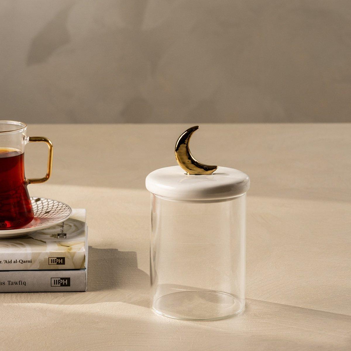 

Barakah glass canister gold 9x9x15. 5 cm