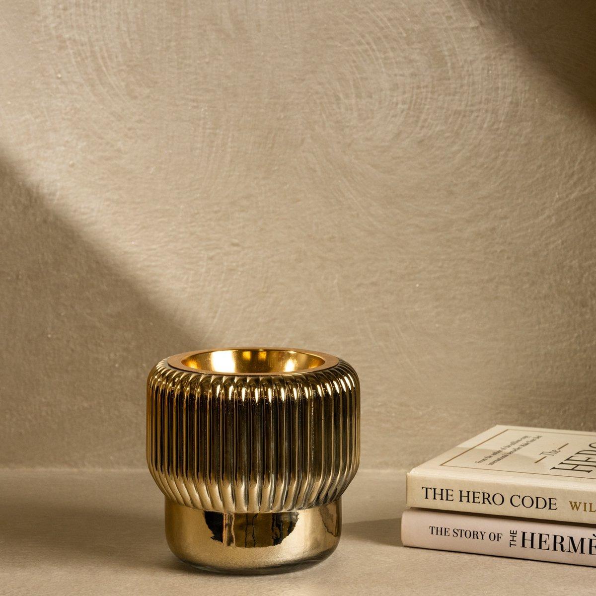 

Ribbed incense burner gold 10x10x9. 5 cm