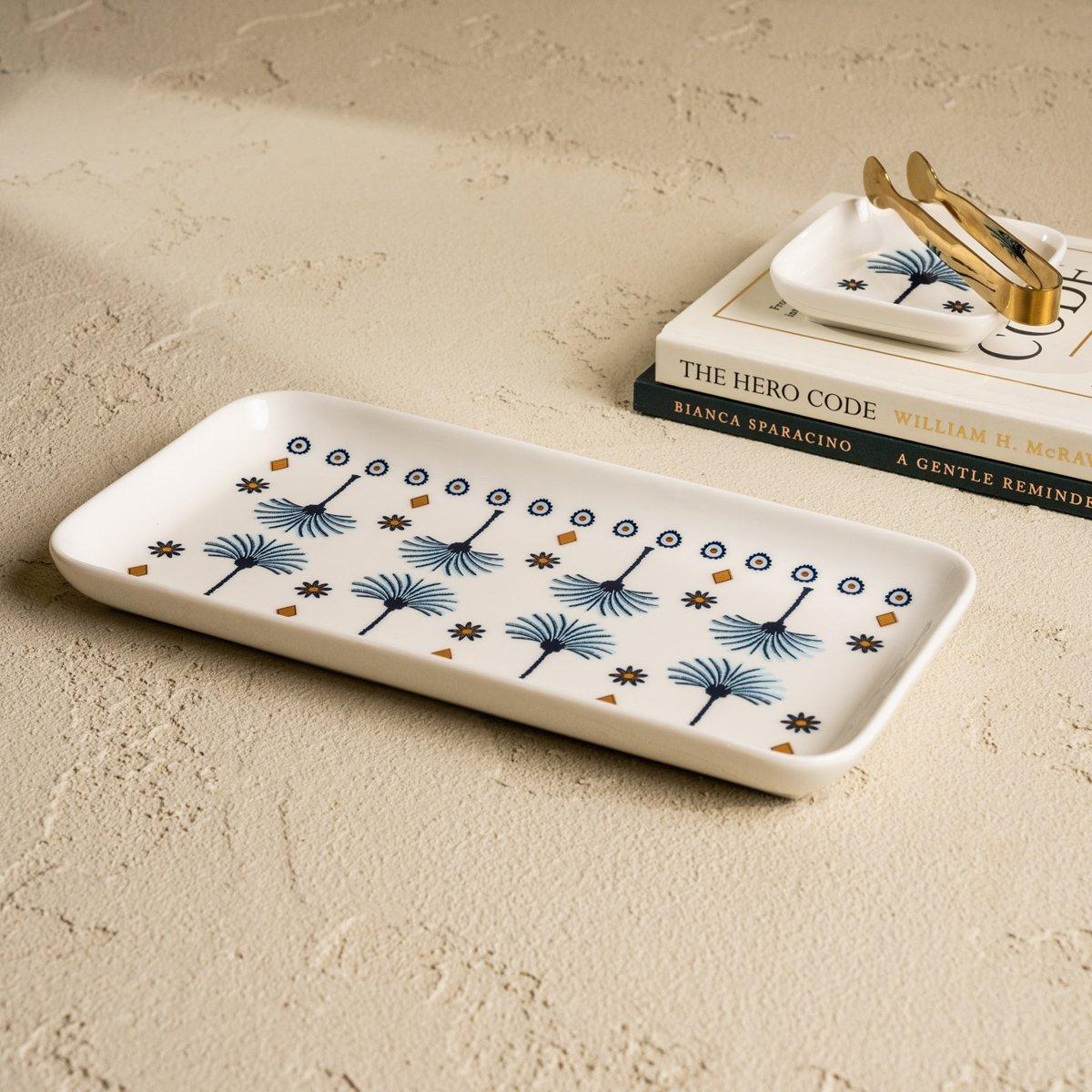 

Palm deco tray blue 24. 8x12. 6x2. 3 cm