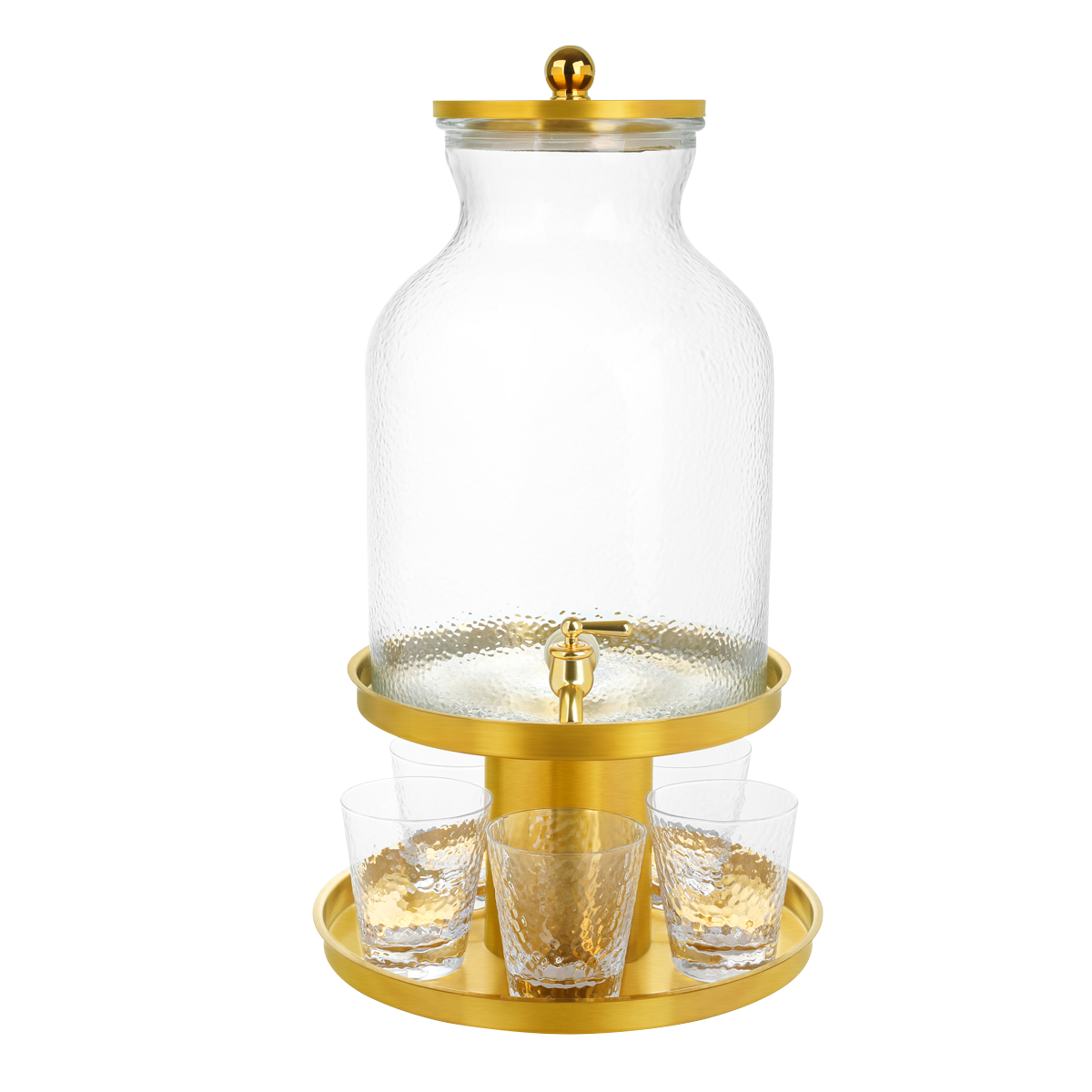 

Hammered dispenser+ 6pcs glass gold 11 ltr