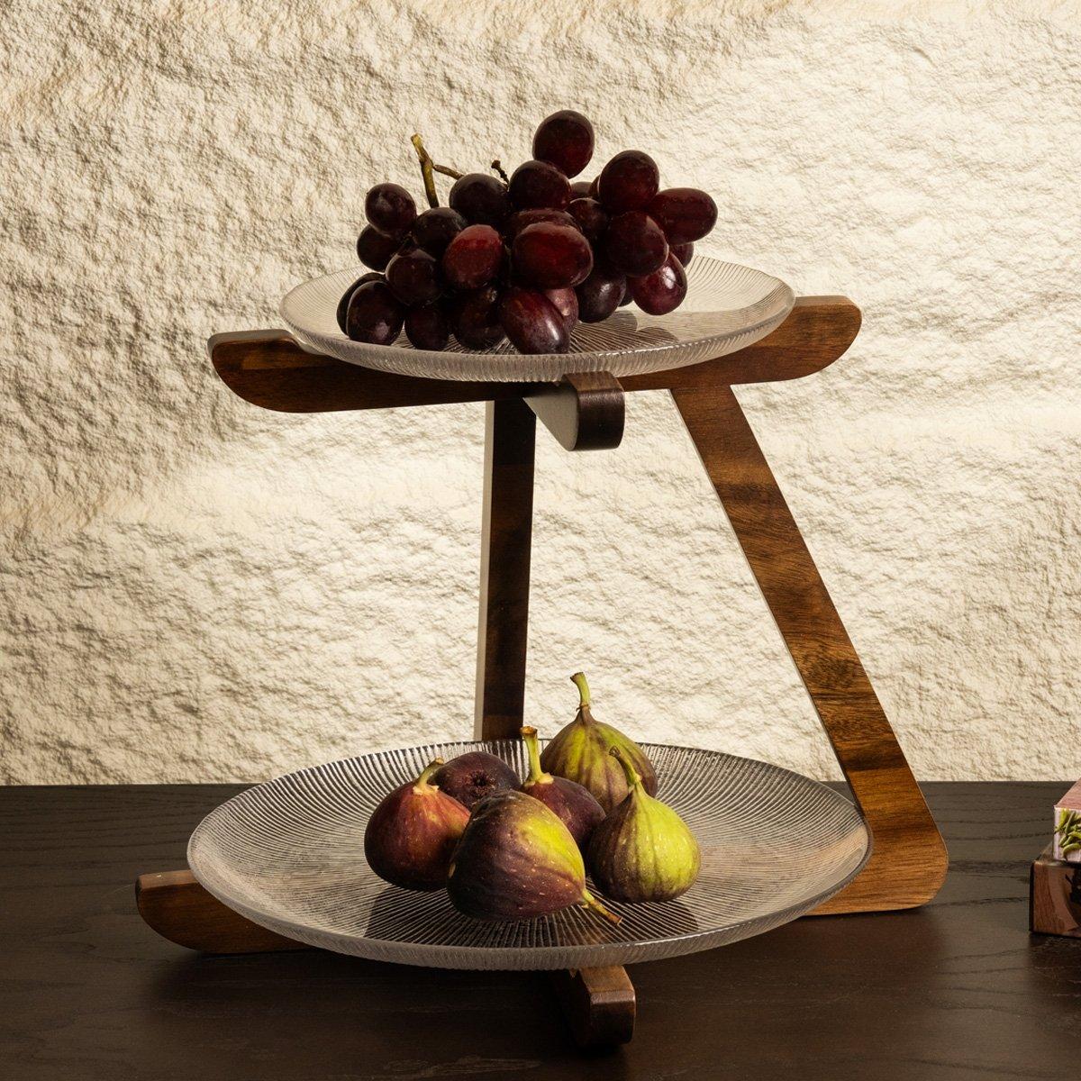 

Ribbed 2-tier platter brown d:30 h:25 cm