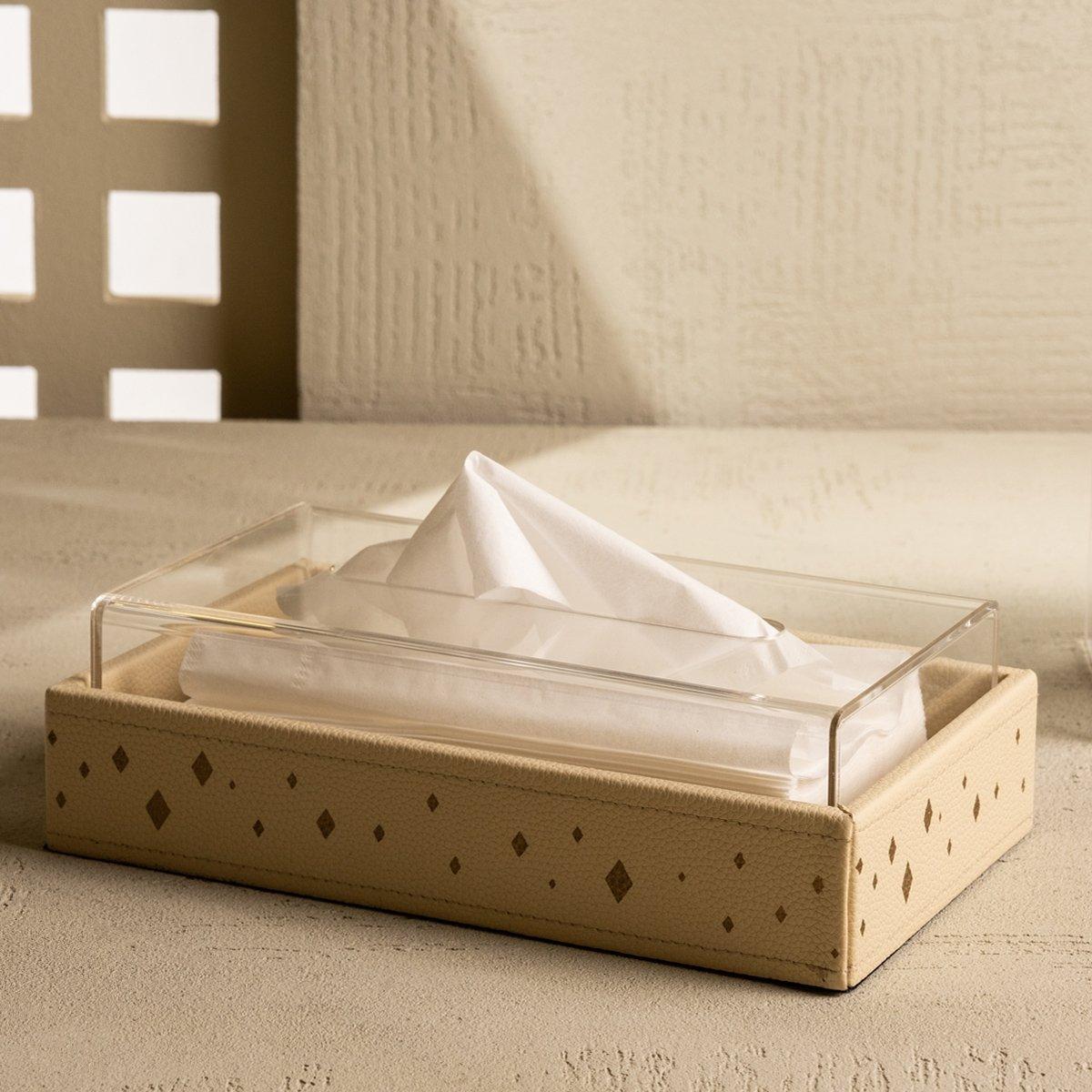 

Leather tissue box beige 25x14x7 cm