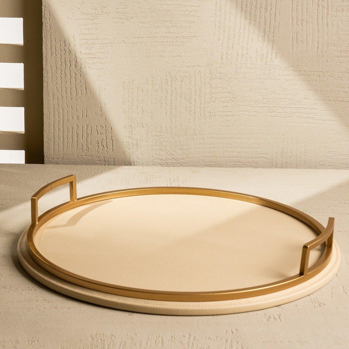 

Dana leather round tray beige 45x6 cm