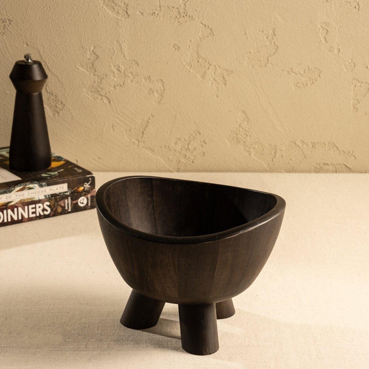

Ruby wood footed bowl black 20x15 cm