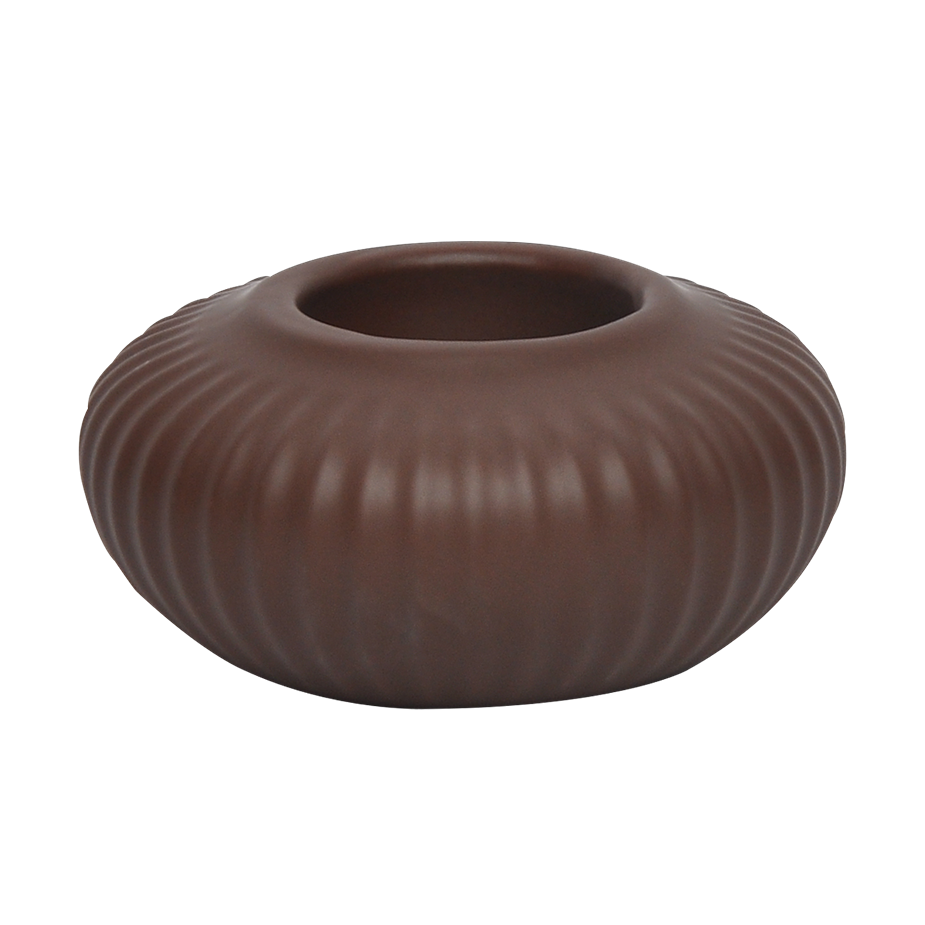 

Ribbed ceramic candle holder matte brown 10x5 cm