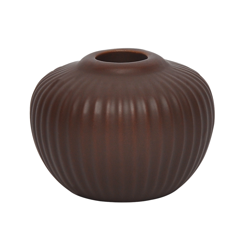 

Ribbed ceramic candle holder matte brown 8x6 cm