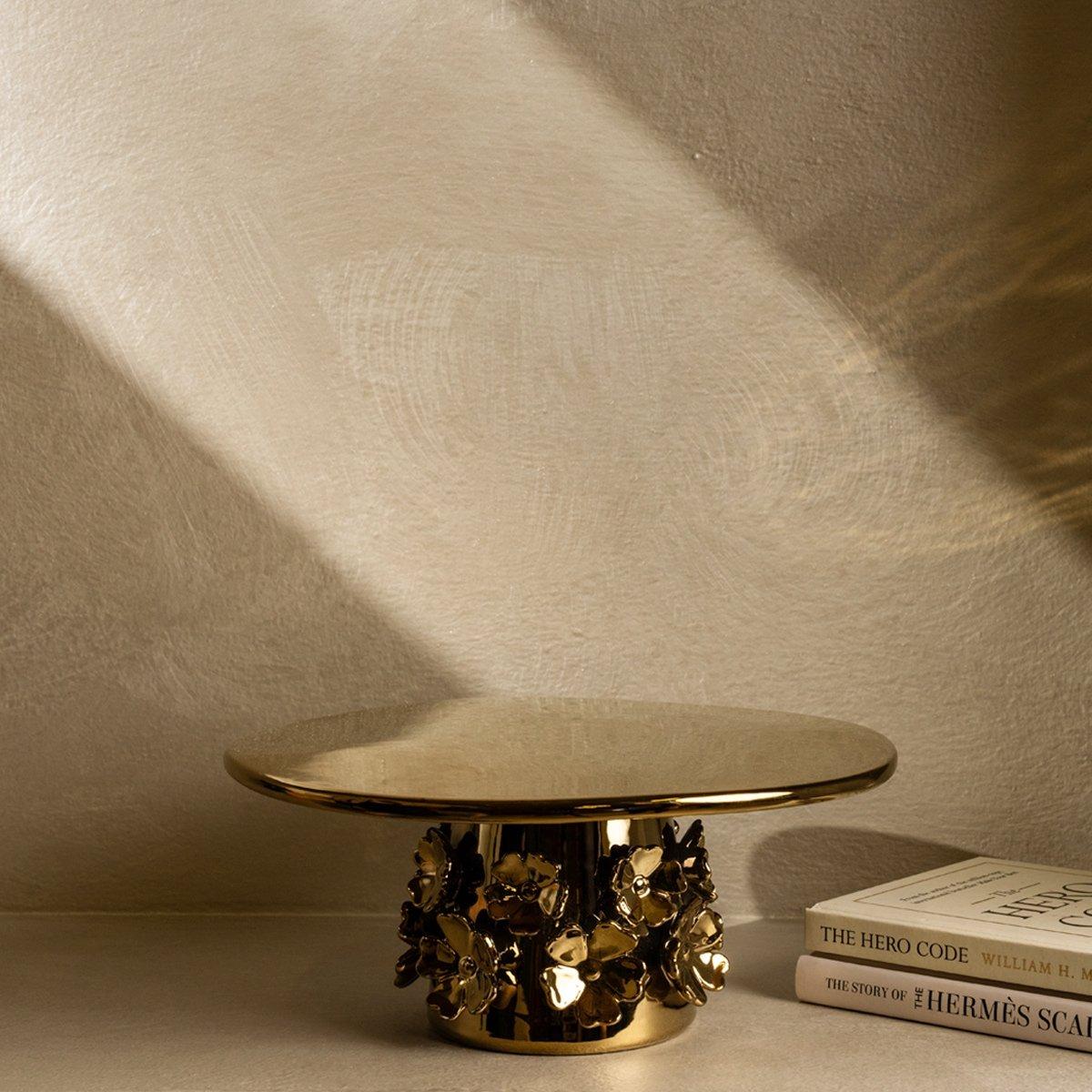 

Flower metal footed tray gold 18. 5x18. 5x8. 7 cm