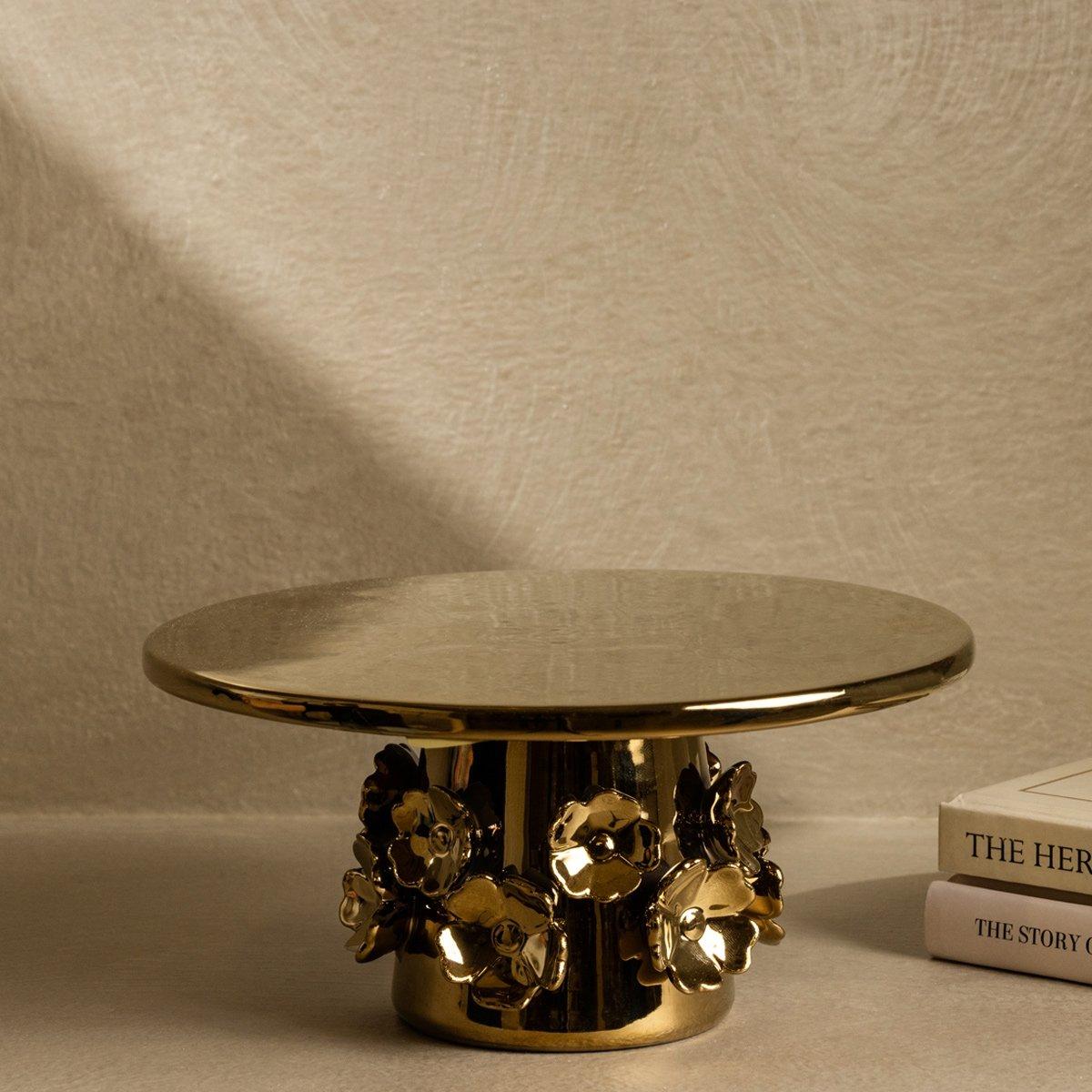 

Flower metal footed tray gold 25. 3x25. 3x11. 1 cm