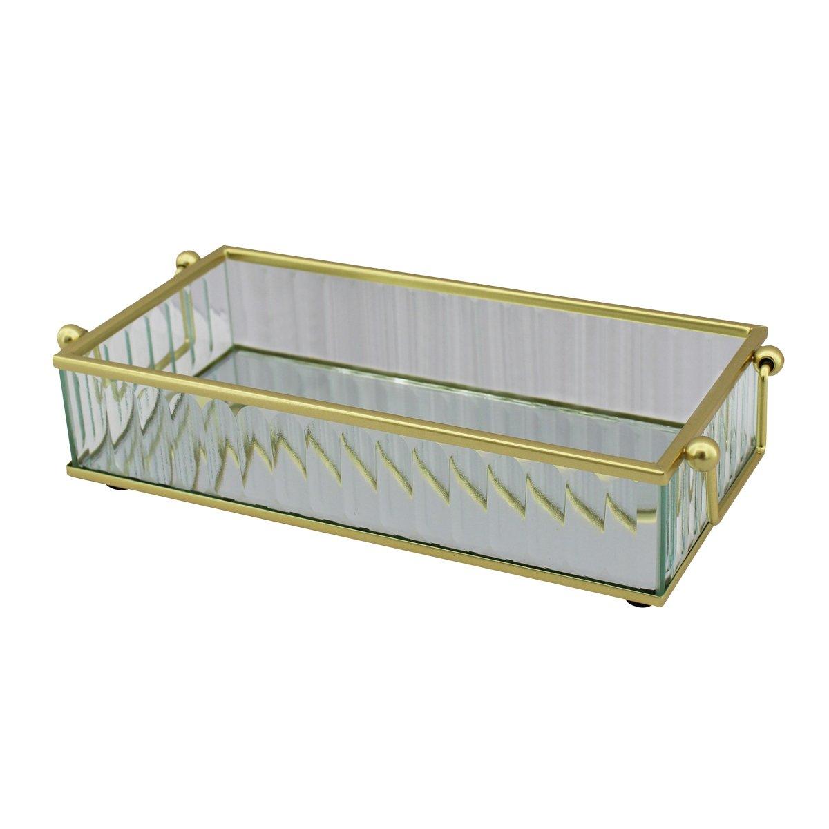 

Ribbed mirror deco tray gold 22x10x4. 5 cm