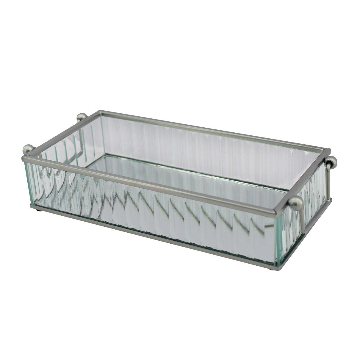 

Ribbed mirror deco tray silver 27x15x4. 5 cm
