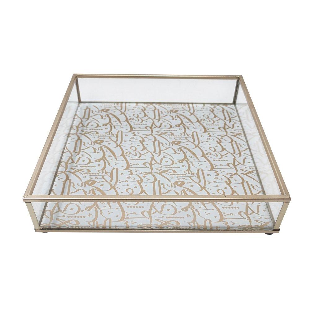 

Calligraphy glass deco tray gold 20x20x4 cm
