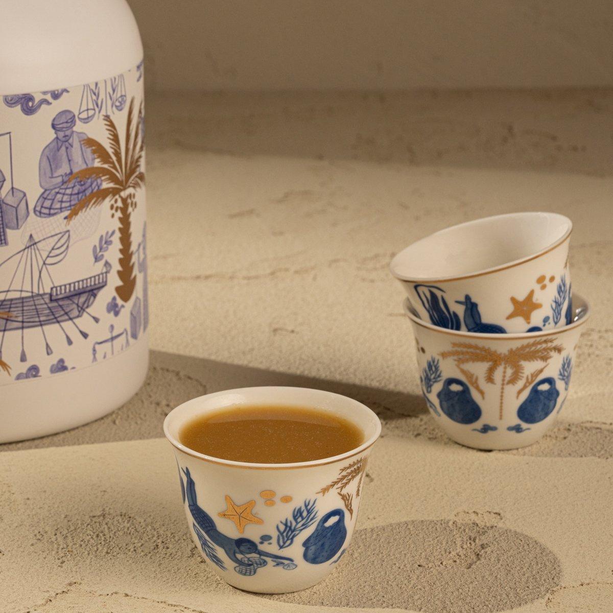 

Alheirat new bone gahwa cup set 6pcs blue 90 ml