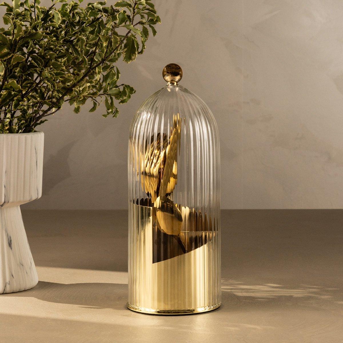 

Ribbed glass cutlery holder gold 11. 8x24. 5 cm