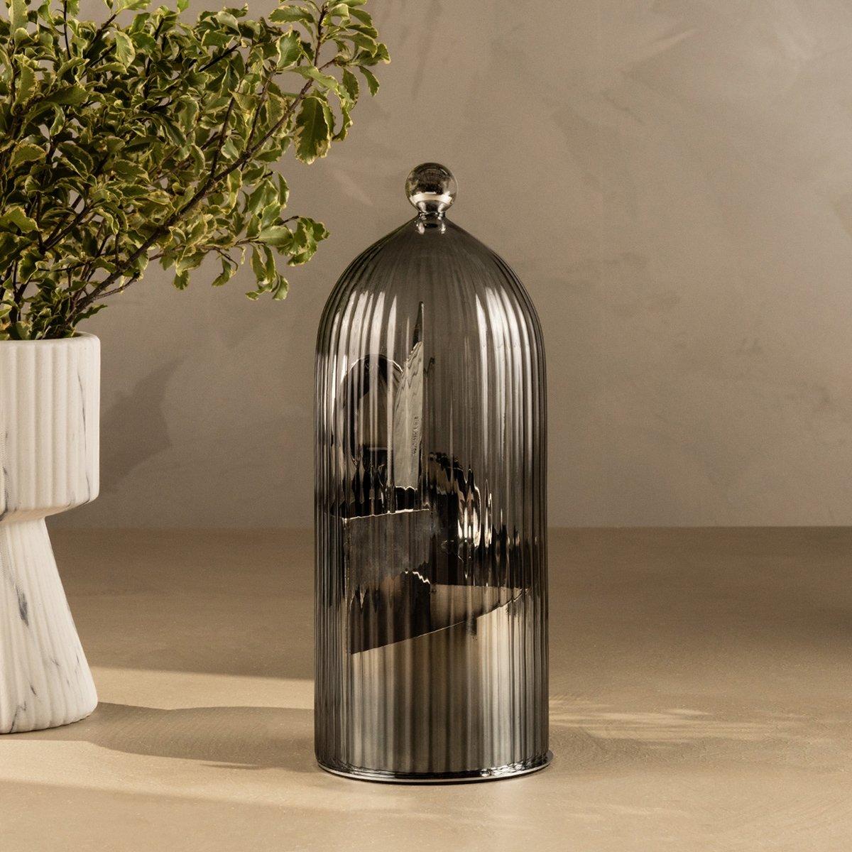 

Ribbed glass cutlery holder grey 11. 8x24. 5 cm