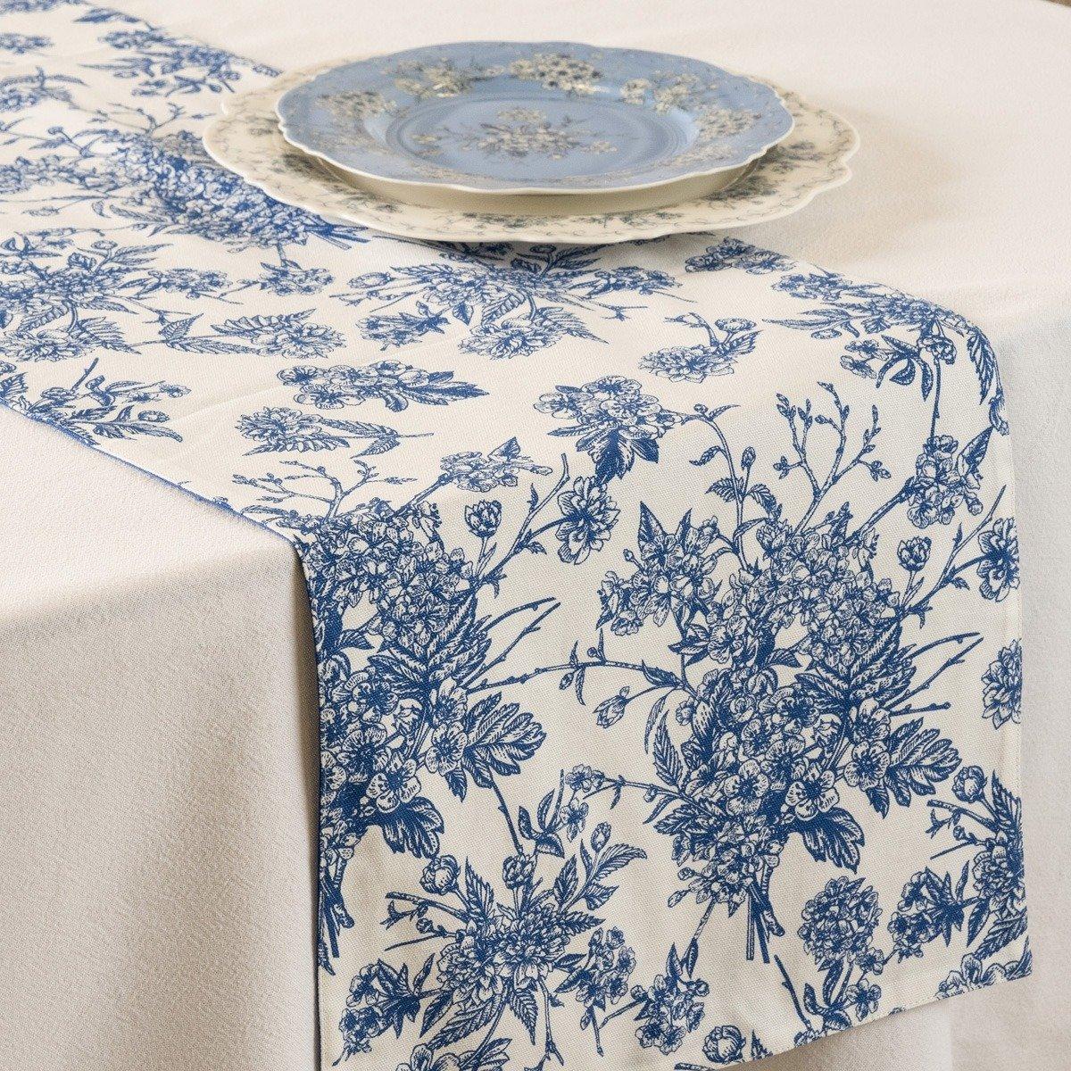 

Antique table runner blue 33x150 cm