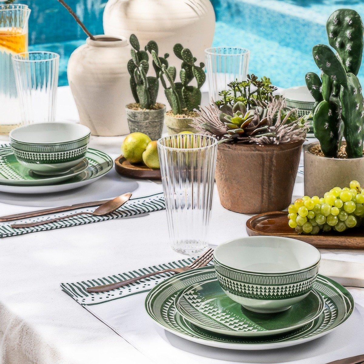 

Boho dinner set green 18pcs