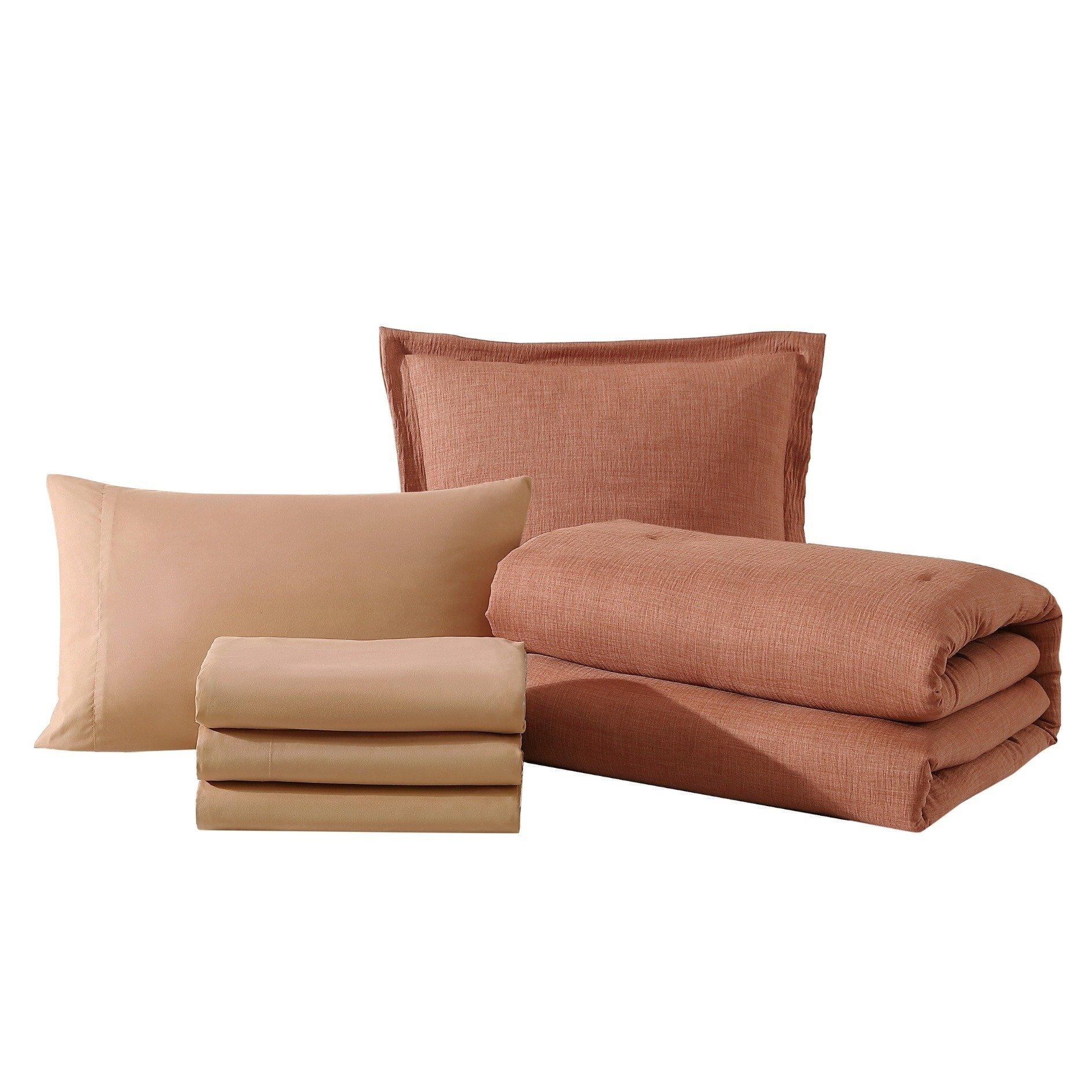 

Easy 5pcs bed in a bag textured comforter set rust 240x260 cm