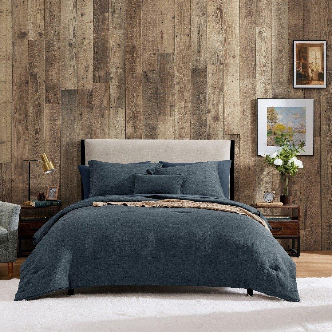 

Easy 5pcs bed in a bag textured comforter set blue 180x220 cm