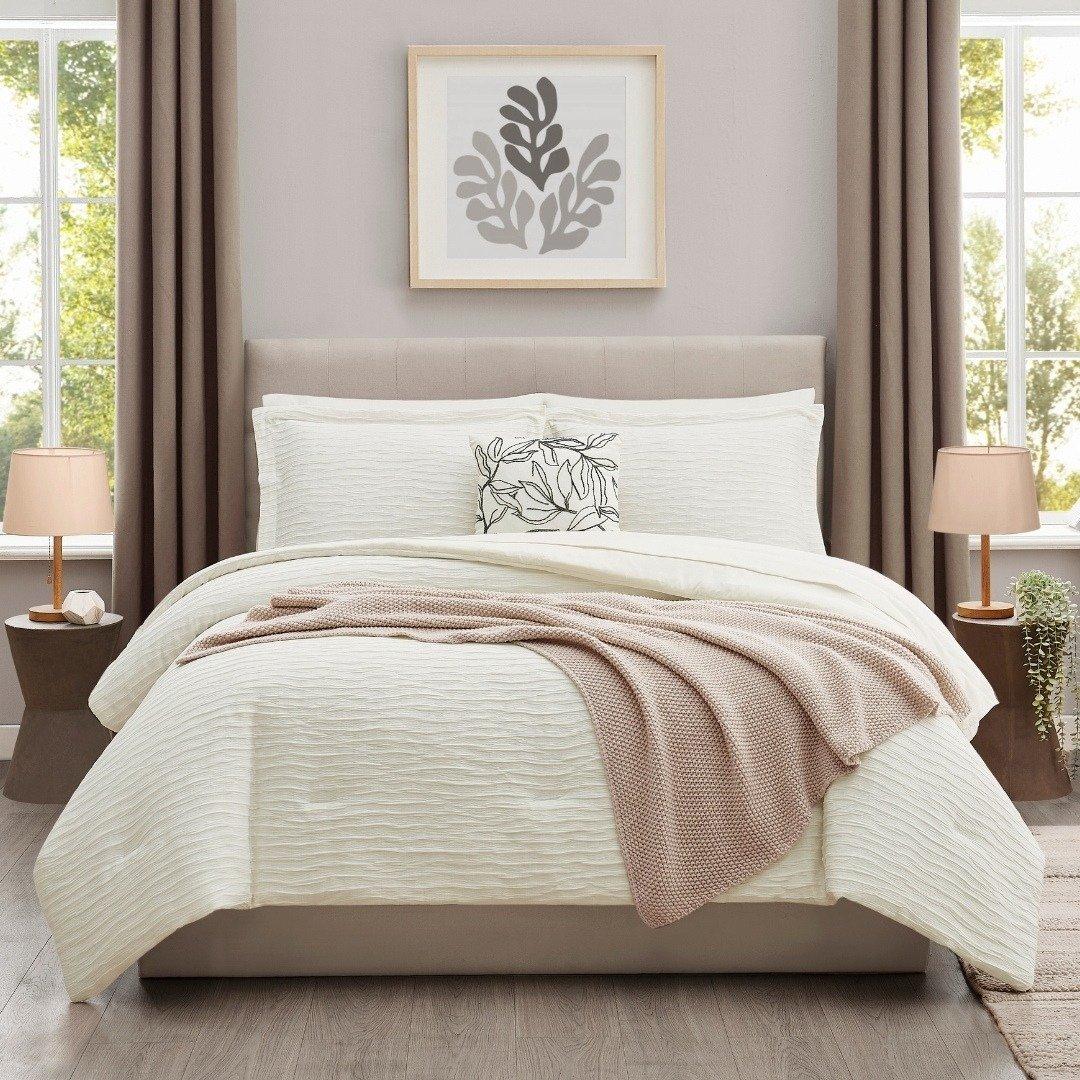 

Crinkle 5pcs bed in a bag comforter set cream 220x240 cm