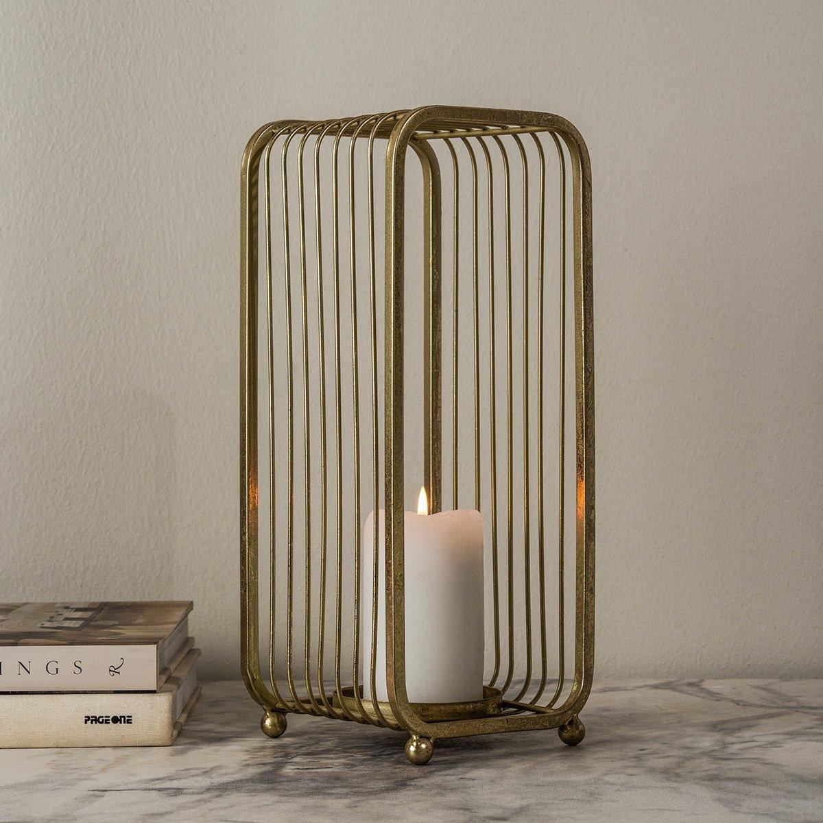 

Rectangular metal candle holder gold 14 cm