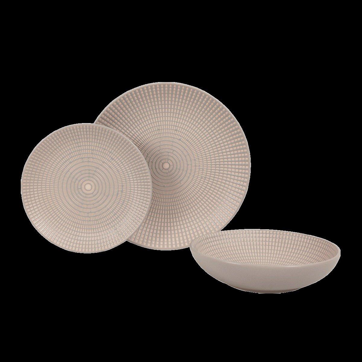 

Circ emb stoneware dinner set 18pcs beige