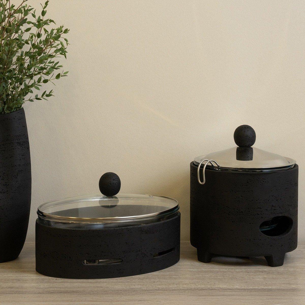 

Round resin food warmer black 37x26x20 cm