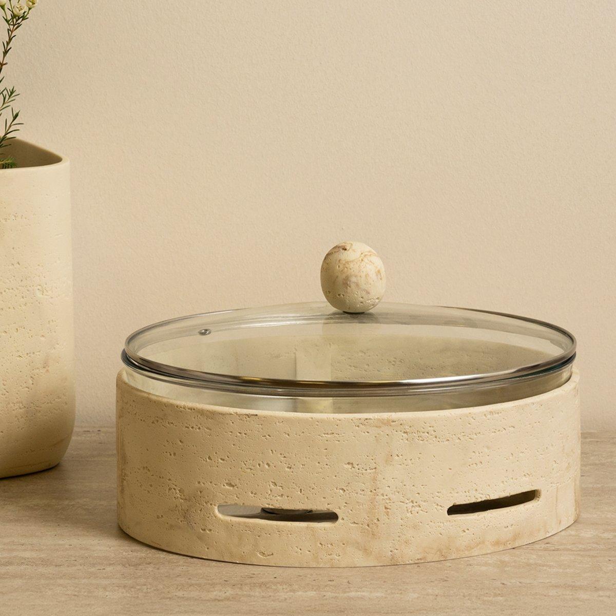 

Round resin food warmer beige 37x26x20 cm