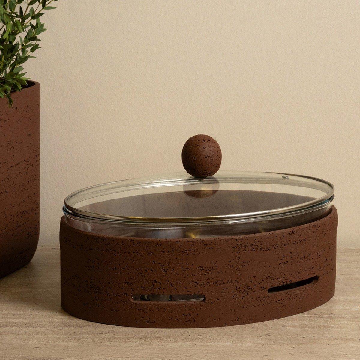 

Round resin food warmer brown 37x26x20 cm