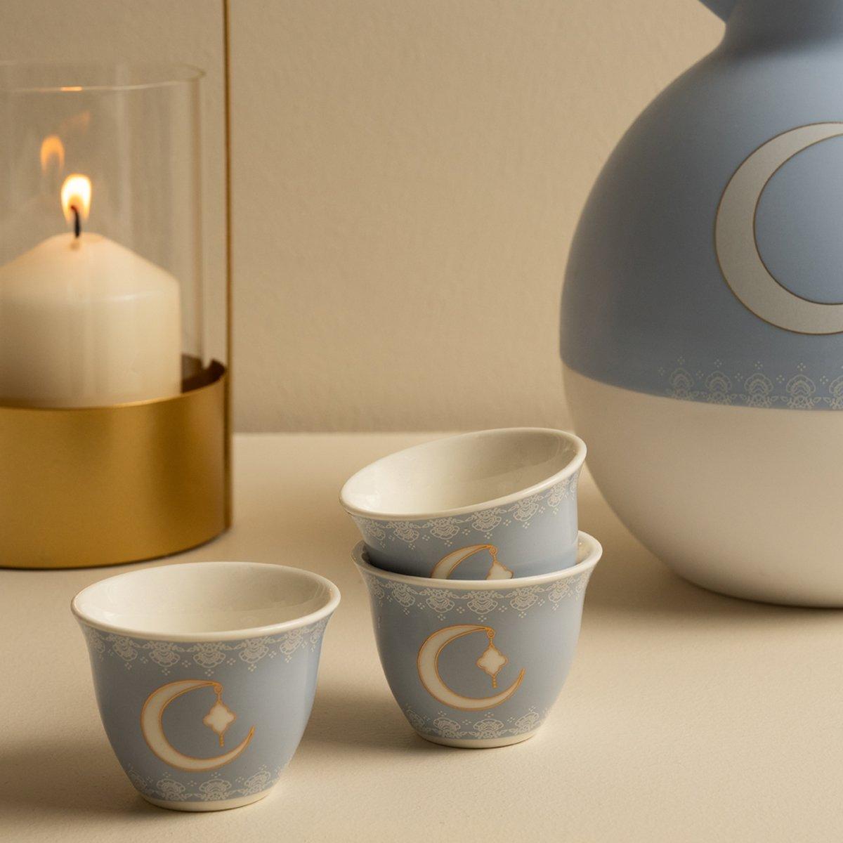 

Laila new bone gahwa cup set 6pcs blue/gold